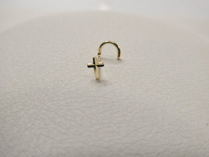 14k Real Solid Yellow Gold Diamond Cut Twist Cross Nose Ring