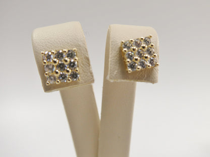 Real 10k Solid Yellow Gold Square Push Post Stud Earrings
