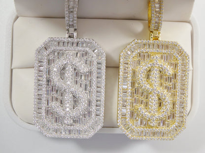 Real 925 Sterling Silver Large Dollar/ money Sign Medallion Pendent