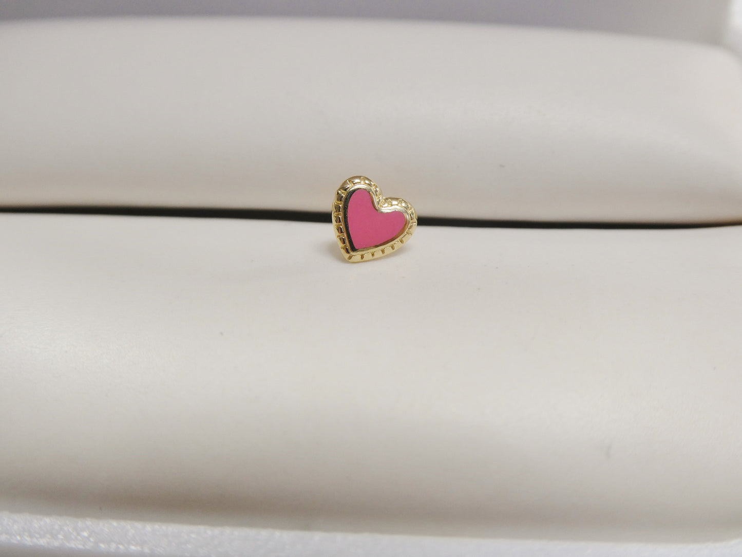 14k real solid yellow gold heart enamel stud nose ring