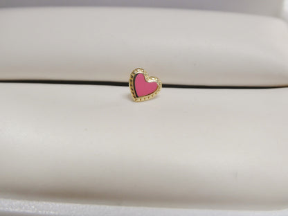 14k Real Solid Yellow Gold Heart Enamel Stud Nose Ring