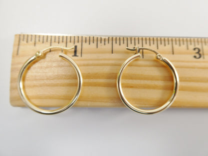 Real 10k Solid Yellow Gold Plain High Polish 25mm Hoop Earrings