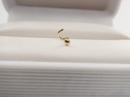 14k Real Solid Yellow Gold Twist Plain Flat Ball Nose Ring
