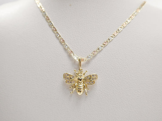 10k real solid yellow gold small honey bee pendent and 16 inch Valentino necklace