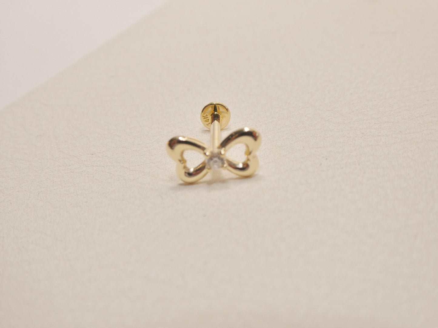 14k real solid yellow gold cartilage bow body ring piercing