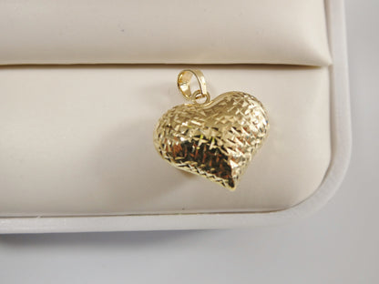 14k Real Solid Yellow Gold Full Diamond Cut Heart Charm Pendent