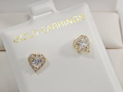 10k Real Solid Yellow Gold Screw Back Children Birth Stone Earrings Heart Shape