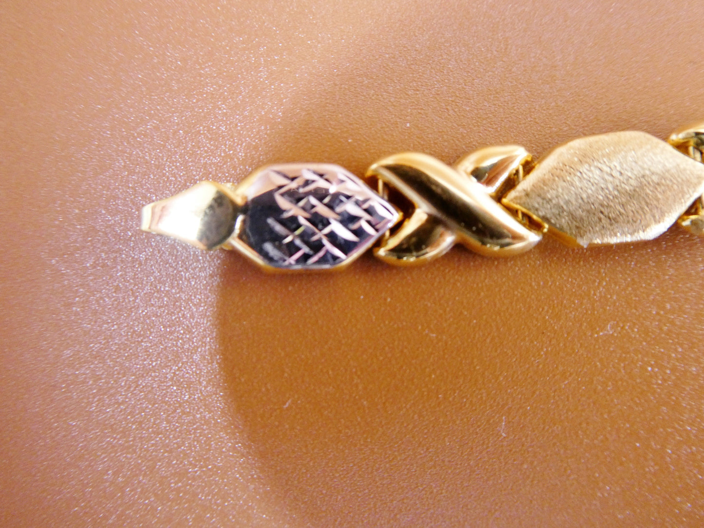 Two Tone XOXO Bracelet: 14k Yellow Gold Finish, Sterling Silver, 8 Inch