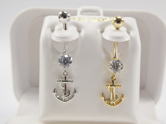 14k real solid yellow gold anchor navel belly button ring piercing