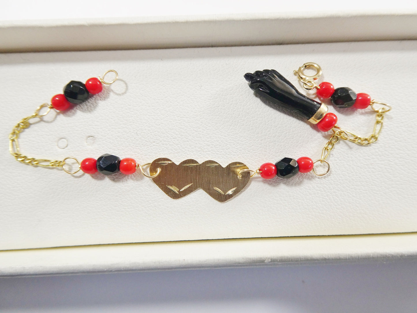 real 10k solid yellow gold 5 inch azabache heart  girl baby bracelet