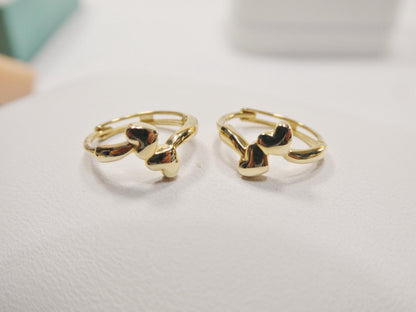 Real 10k Solid Yellow Gold Double Heart Dropping Huggie Earrings