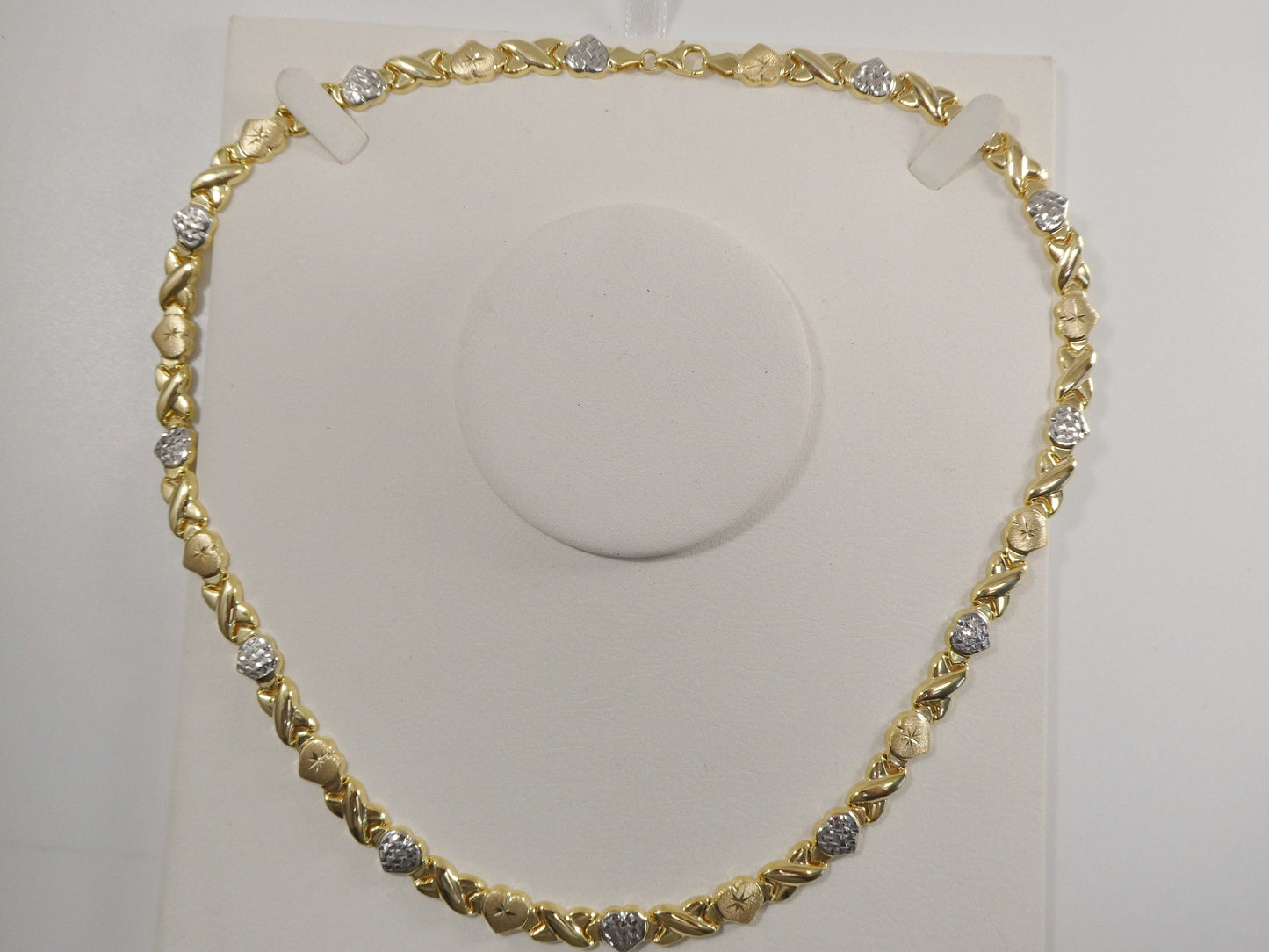 Sterling Silver XOXO Heart Necklace: Two-Tone 14k Gold Finish
