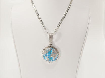 Real 925 Sterling Silver Enamel Globe Pendent Necklace