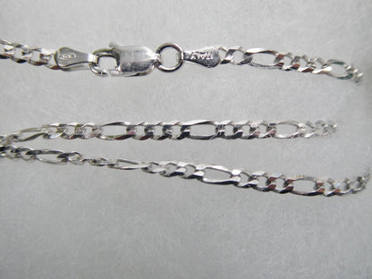 Real 925 Sterling Silver 2.8mm Italian Figaro Solid Chain Lobster Lock Clasp
