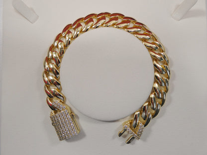 14MM Real 925 Sterling Silver 14k Yellow Gold Color Monaco Bracelet