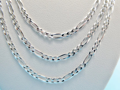 Real 925 Sterling Silver 2.6mm Italian Concave Figaro Solid Chain Lobster Lock Clasp