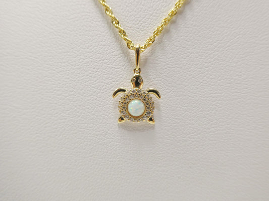 14k real solid yellow gold turtle pendent and rope necklace