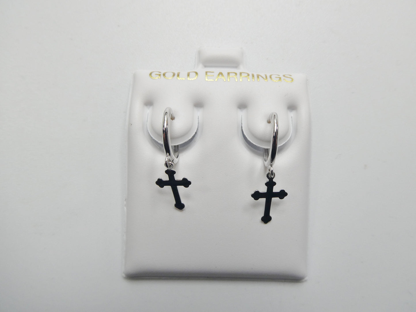 real 10k solid yellow gold hoop huggie dangle plain cross earrings