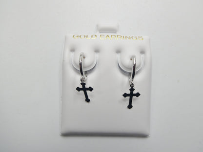 Real 10k Solid Yellow Gold Hoop Huggie Dangle Plain Cross Earrings