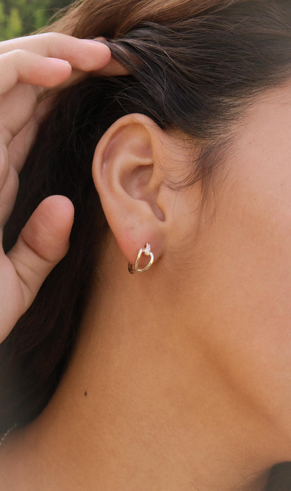 Real 10k Solid Yellow Gold Buckle Hoop Huggie Earrings