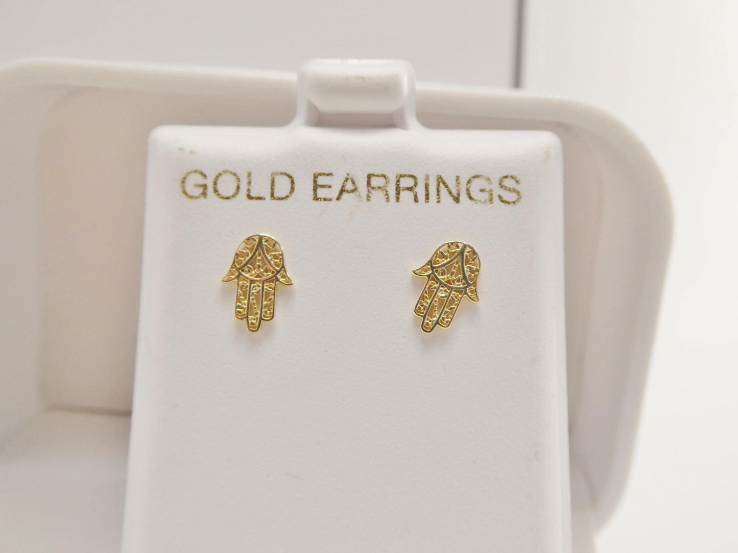 real 10k solid yellow gold tiny hand hamsa stud earrings dainty
