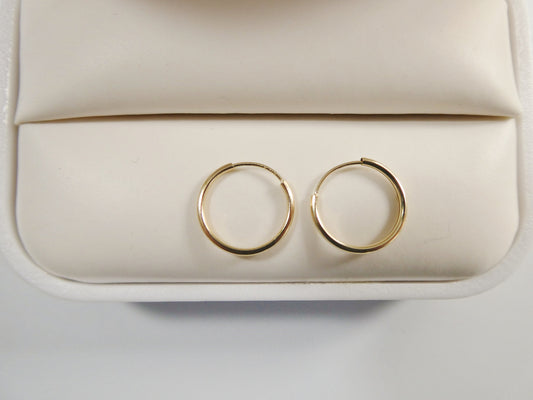 real 14k solid yellow gold 12mm endless small hoop lightweight hoop earring