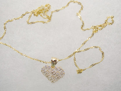 10k Real Solid Yellow Gold 16 Inch Chain & Heart Pendent Set