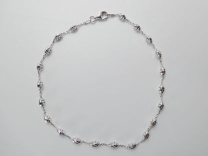 Real 925 Sterling Silver 10 Inch Cable Chain Bead Anklet 14k White Gold Finish