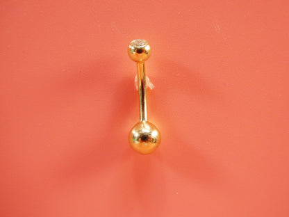 14k Real Solid Yellow Gold High Polish Ball Belly Button Ring Piercing