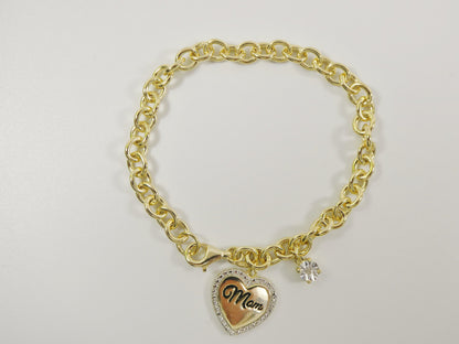 Real 7 Inch 925 Sterling Silver Cable Mom Heart Bracelet