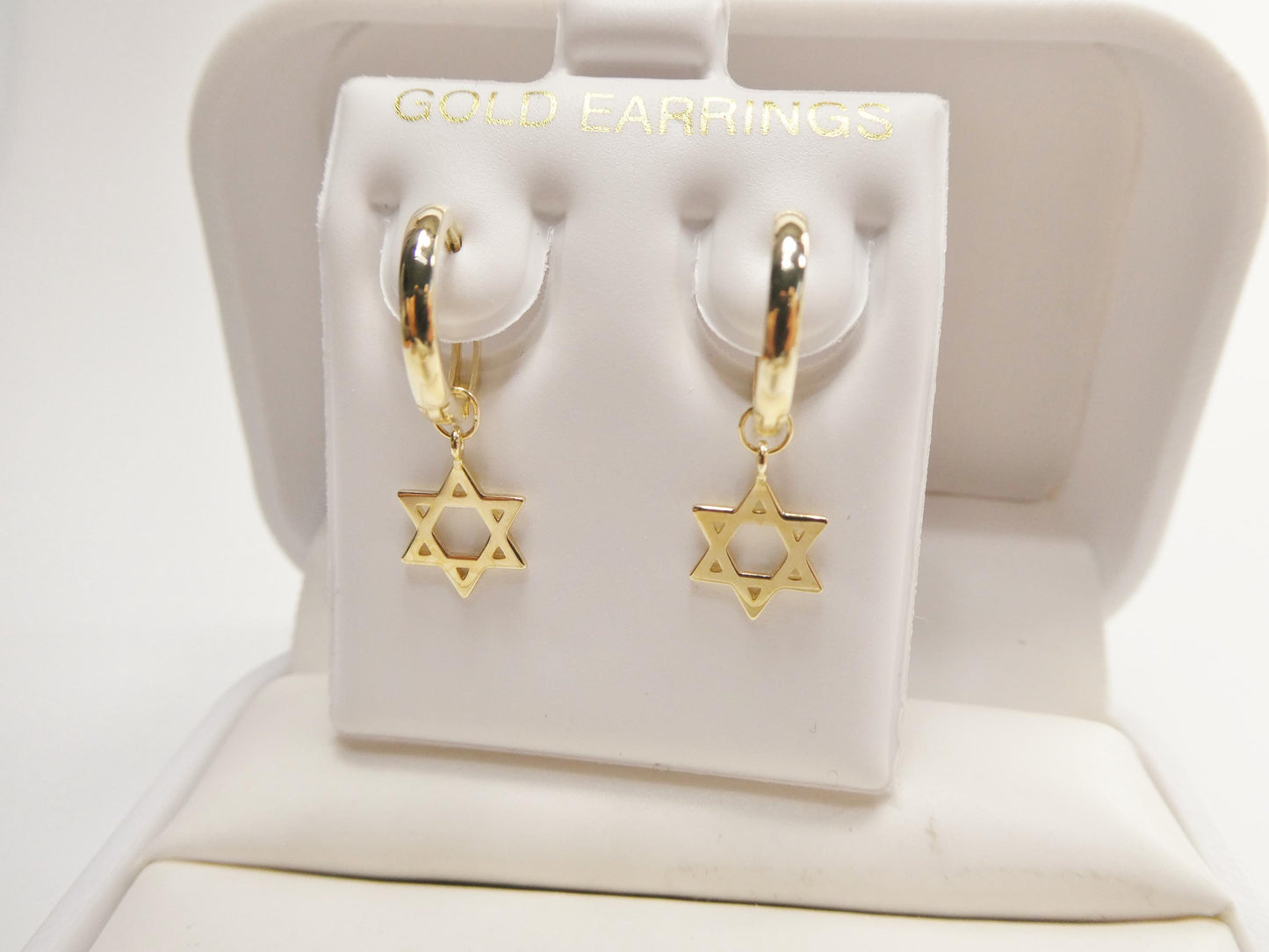10k real solid gold star David dangle on plain huggie fancy earrings