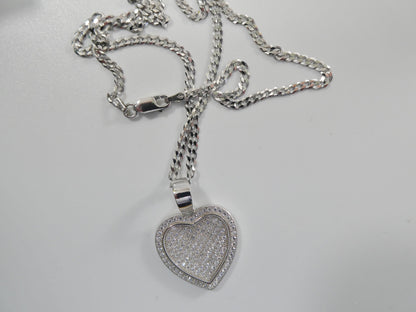 Real 925 Sterling Silver 18 Inch Flat Chain & Heart Pendent Charm