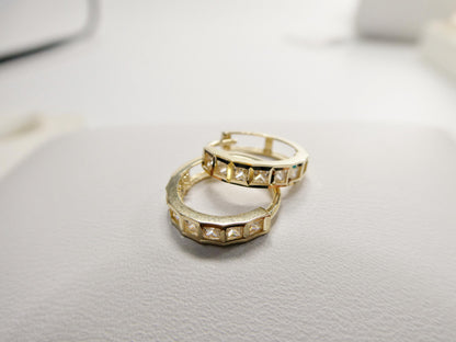 Real 10k Solid Yellow Gold Designer Hoop Huggie Earrings