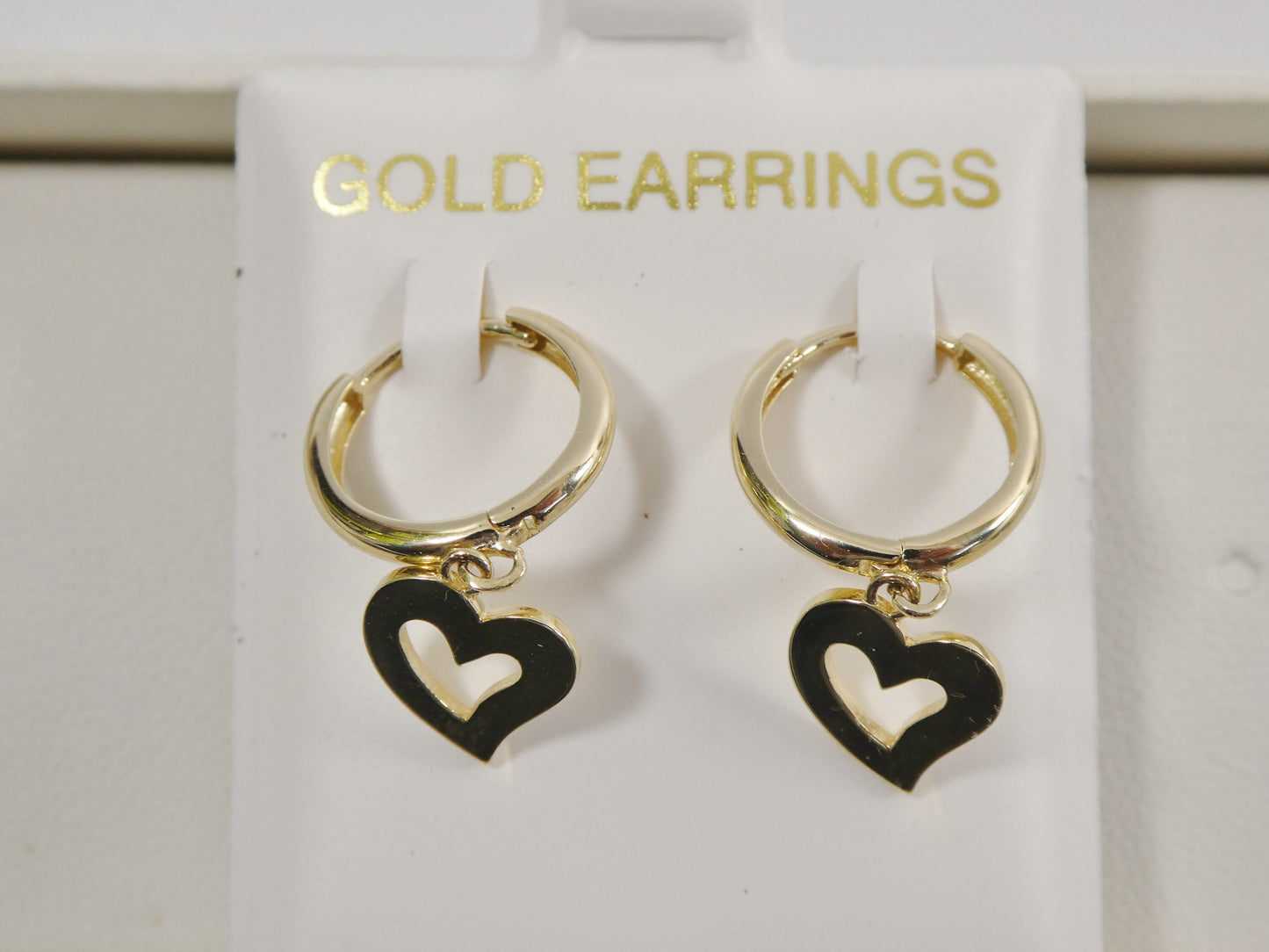 real 10k solid yellow gold plain heart dangle hoop huggie earrings