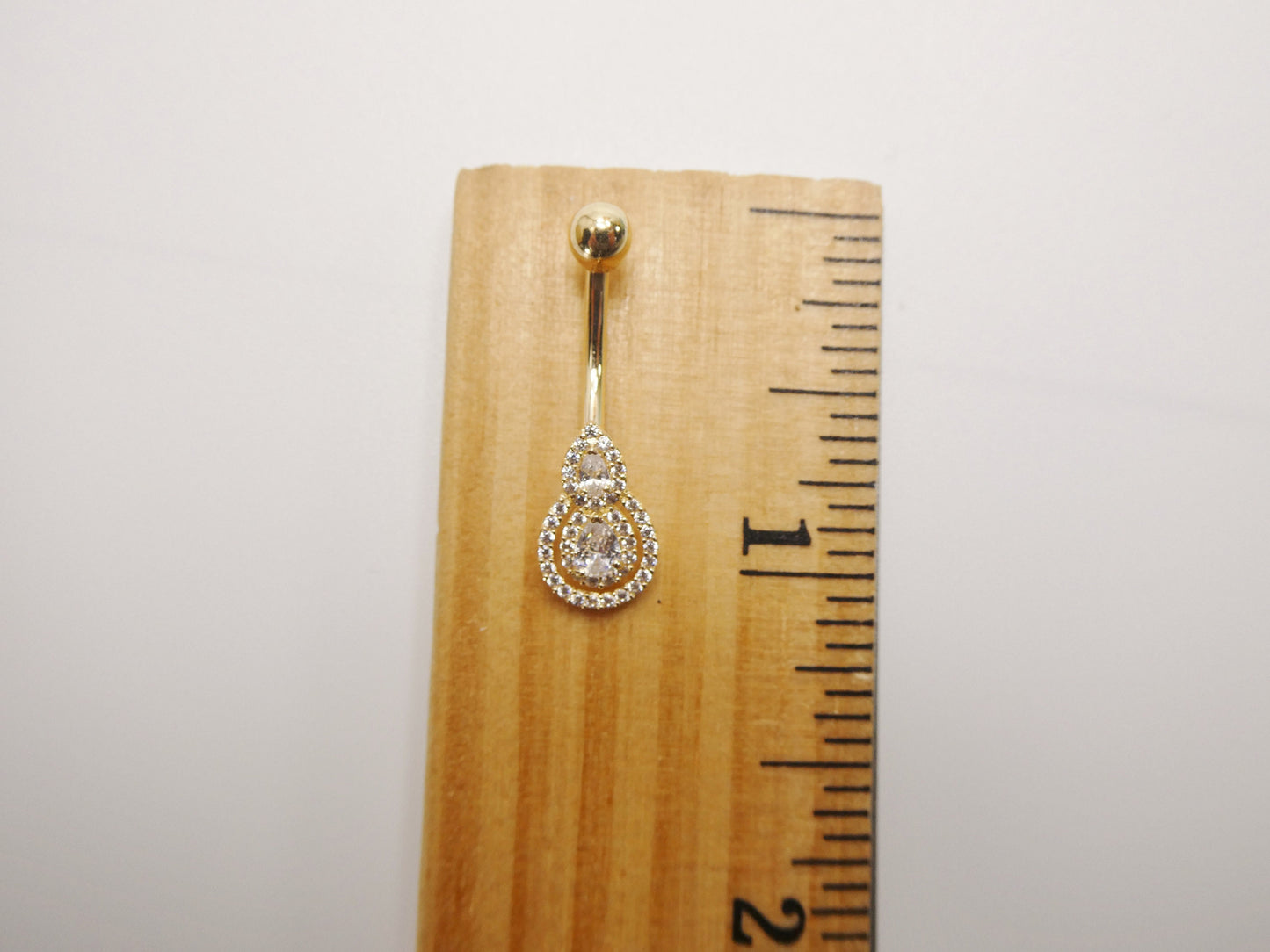 14k real solid yellow gold  teardrop belly button ring piercing