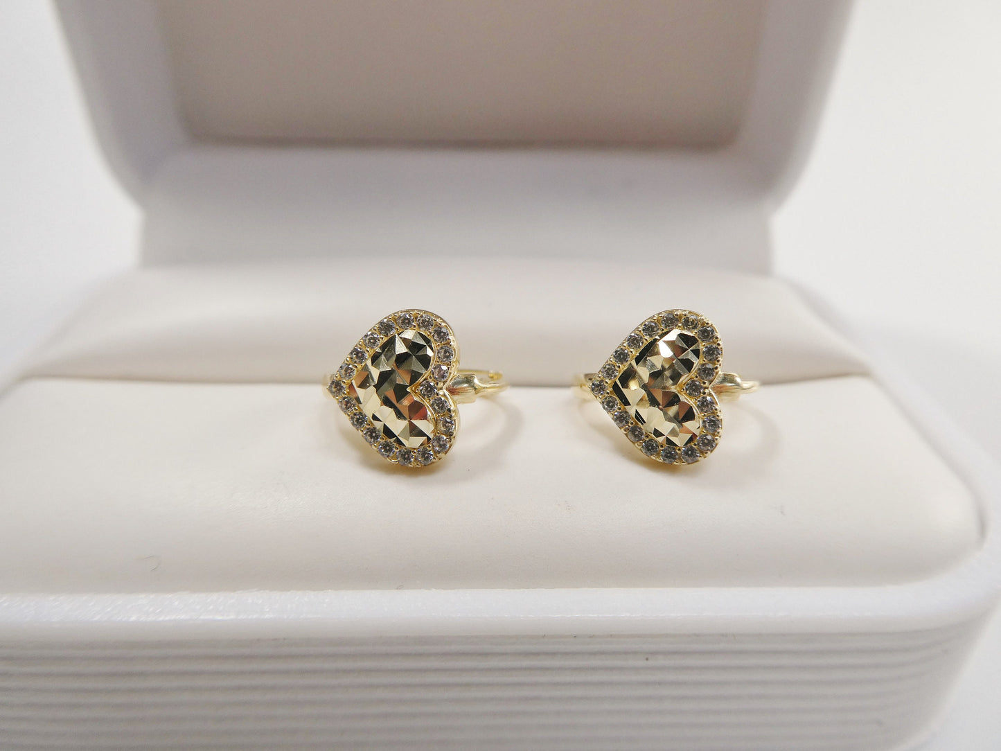 10k real yellow gold diamond cut heart huggie earrings