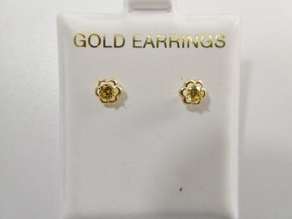 10k Real Solid Yellow Gold Birthstone Screw Back Children Earrings Flower Shape