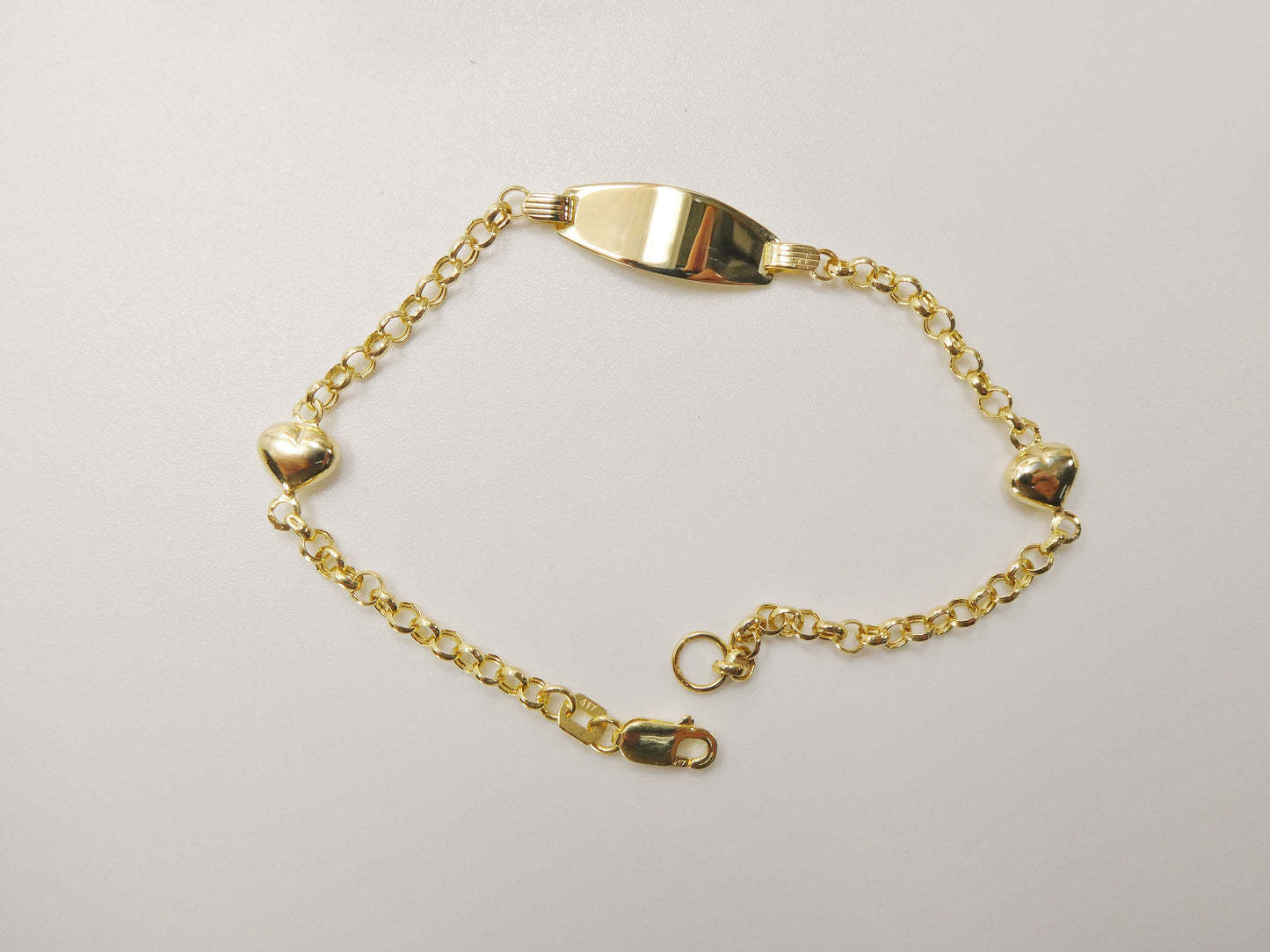 real 10k solid yellow gold 5.5/ 6.5 inch children/women double heart id bracelet