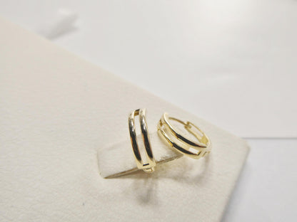 Real 10k Solid Yellow Gold Designer High Polish Hoop Huggie Earrings