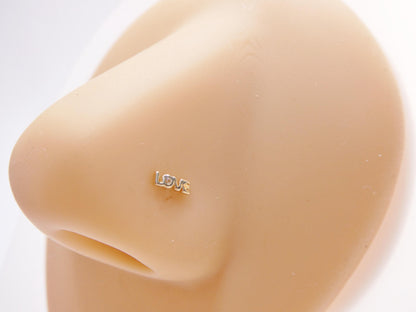 14k Real Solid Yellow Gold Love Letters Stud Nose Ring
