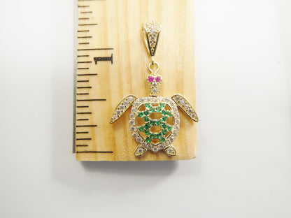 14k Real Solid Yellow Gold Turtle Charm Pendant