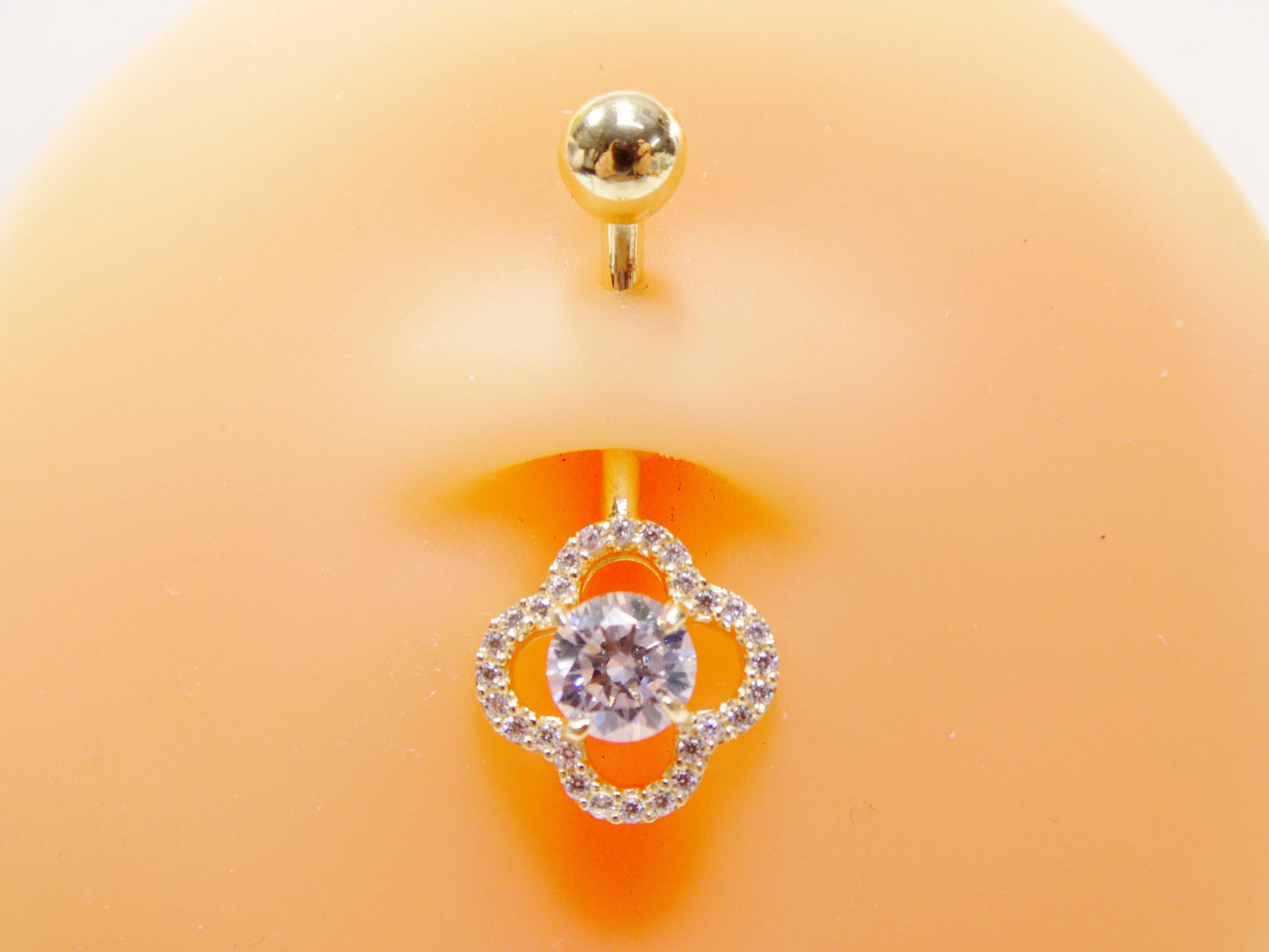 14k real solid yellow gold flower shaped belly button ring piercing
