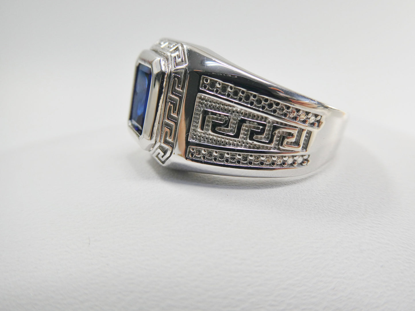 real solid 925 sterling silver men blue stone ring rhodium plating finish