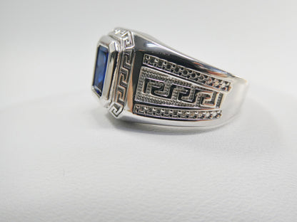 Real Solid 925 Sterling Silver Men Blue Stone Ring Rhodium Plating Finish