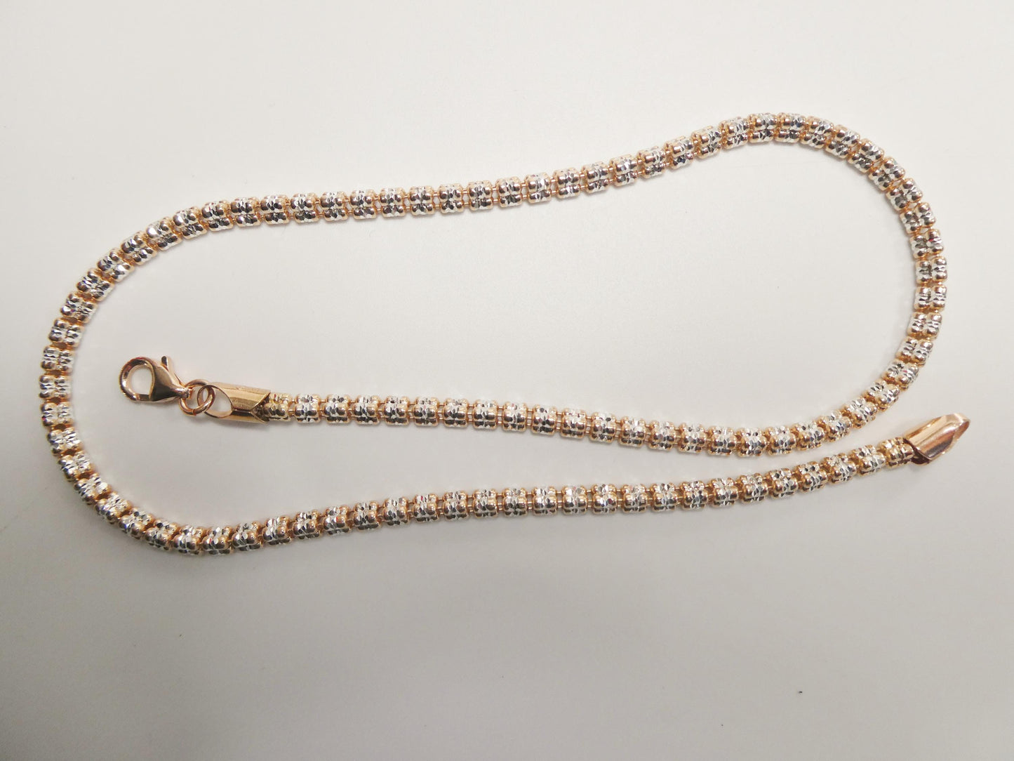 real 925 sterling silver 3 line diamond cut ice link rose gold chain necklace