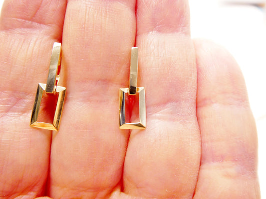 real 10k solid yellow gold designer hoop huggie earrings
