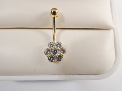14k real solid yellow gold full stone flower belly button ring piercing