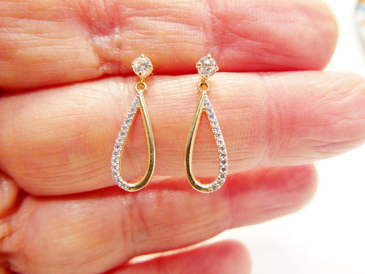 real 10k solid yellow gold oval drop push post earrings