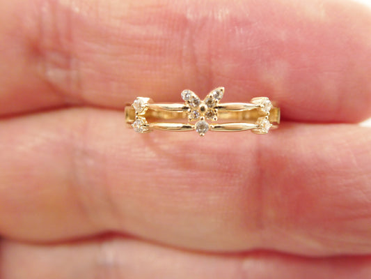 real 14k solid yellow gold women's classic micro pave setting pinky ring