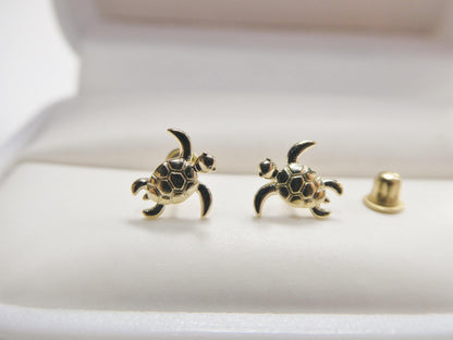 Real 10k Solid Yellow Gold Turtle Screw Back Post Earrings